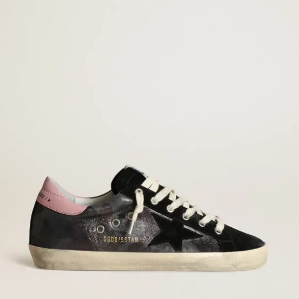 Super-Star LTD sneakers in metallic camouflage nappa leather with black suede star and pink leather