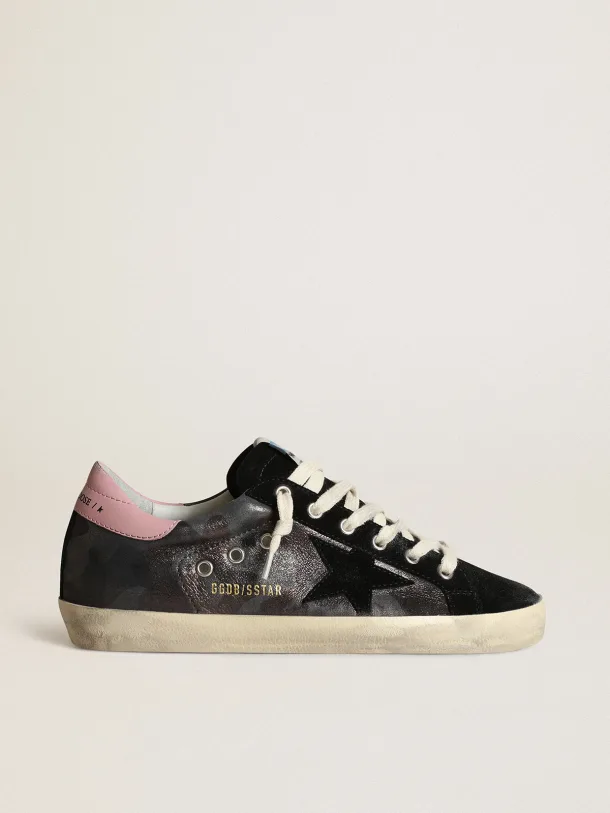 Super-Star LTD sneakers in metallic camouflage nappa leather with black suede star and pink leather