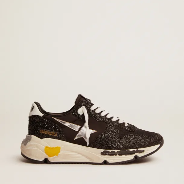 Running Sole sneakers in black nylon and glitter with silver laminated leather star