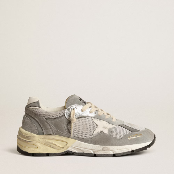 Dad-Star in suede and silver mesh with white leather star and heel tab