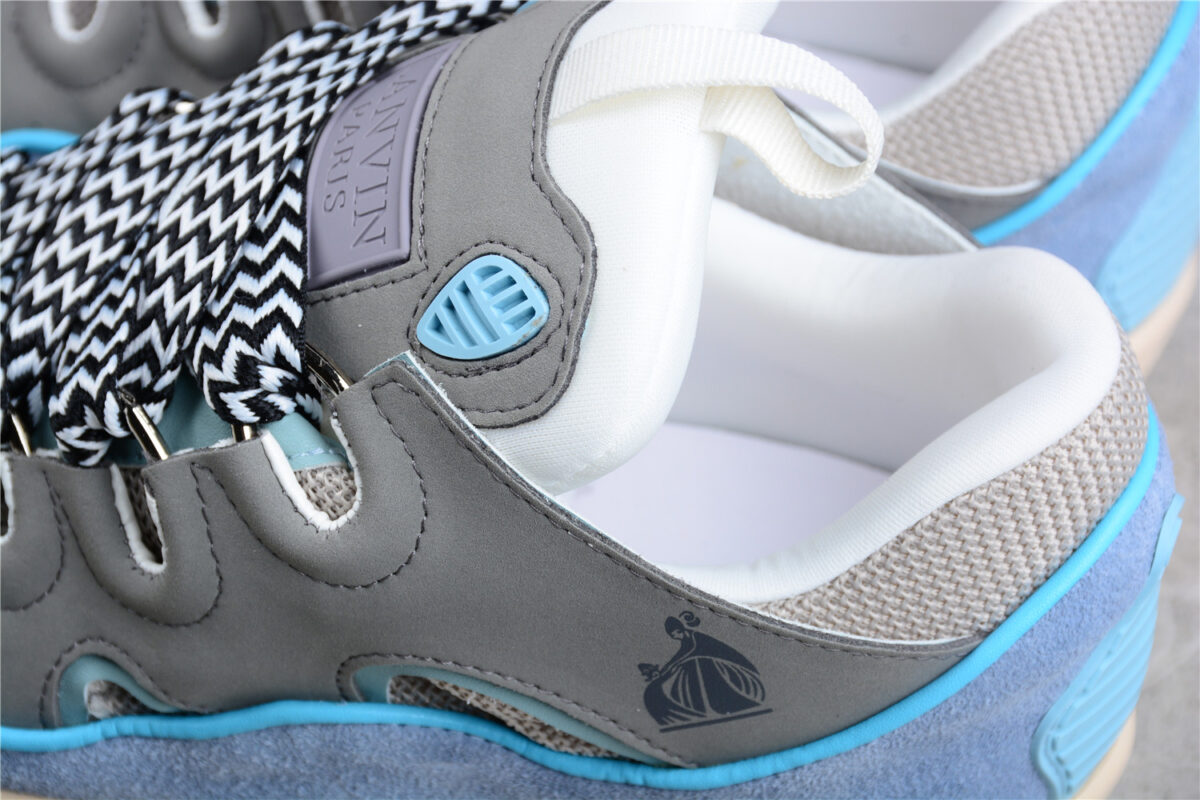 Lanvin Leather Curb Sneakers Blue Grey