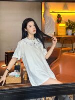 24ss Plaid Neckline Embroidery Logo T-Shirt