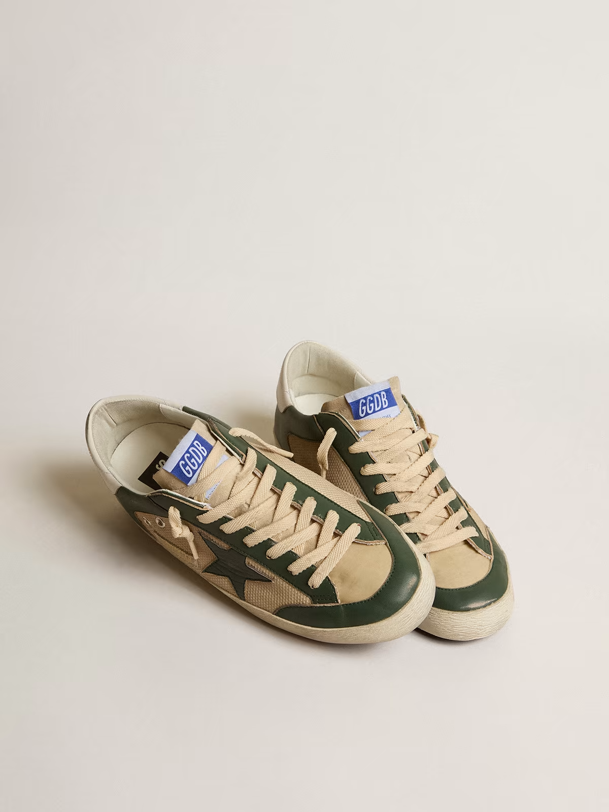 Super-Star LTD in cream mesh and green nappa with nappa star