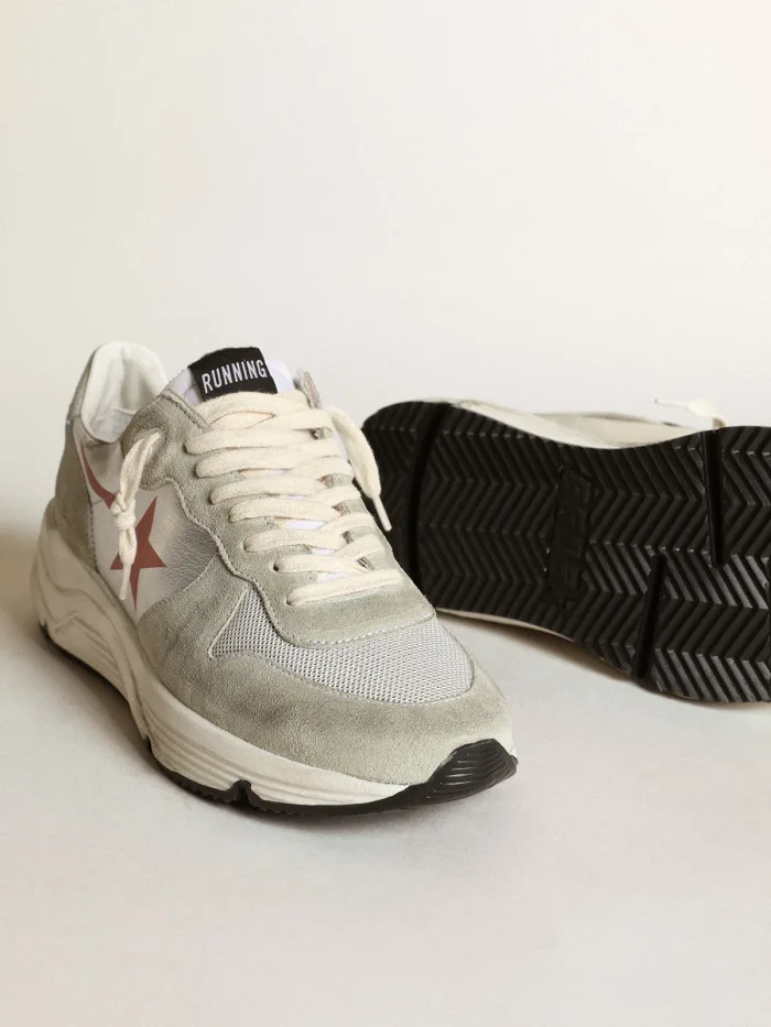 Running Sole sneakers in silver laminated leather with ice-gray suede inserts