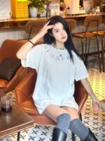24ss Plaid Neckline Embroidery Logo T-Shirt