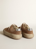 Space-Star shoes in tobacco-colored suede with perforated star and silver metallic leather h