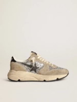 Running Sole sneakers in silver glitter and dove-gray suede with black leather star