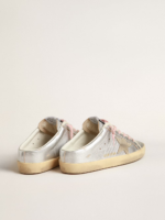Super-Star Sabots in silver metallic leather with suede star