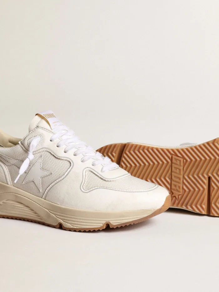 Running sole sneakers in optical-white mesh and nappa leather with white leather star