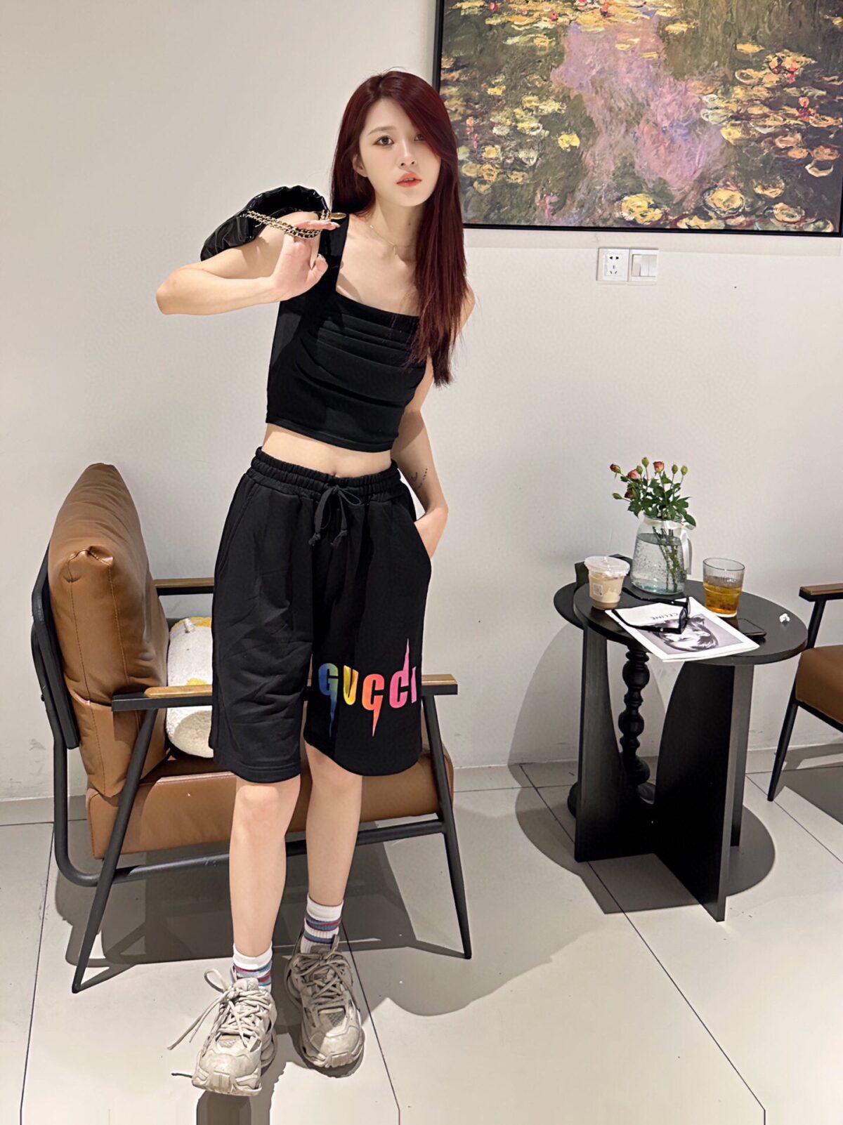 23ss Rainbow Gradual Change Color Lightning Logo Short