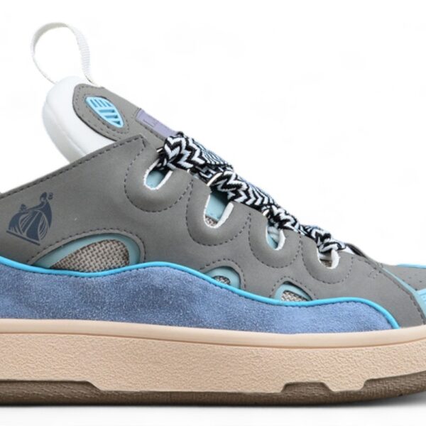 Lanvin Leather Curb Sneakers Blue Grey