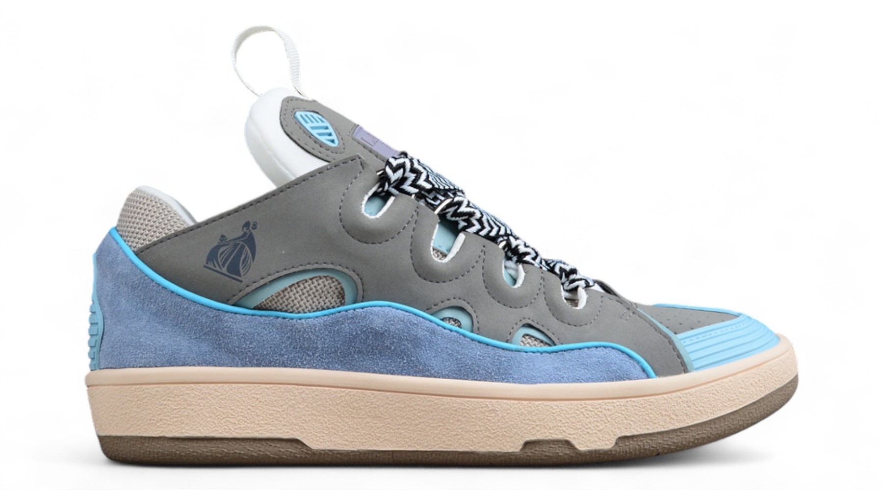 Lanvin Leather Curb Sneakers Blue Grey