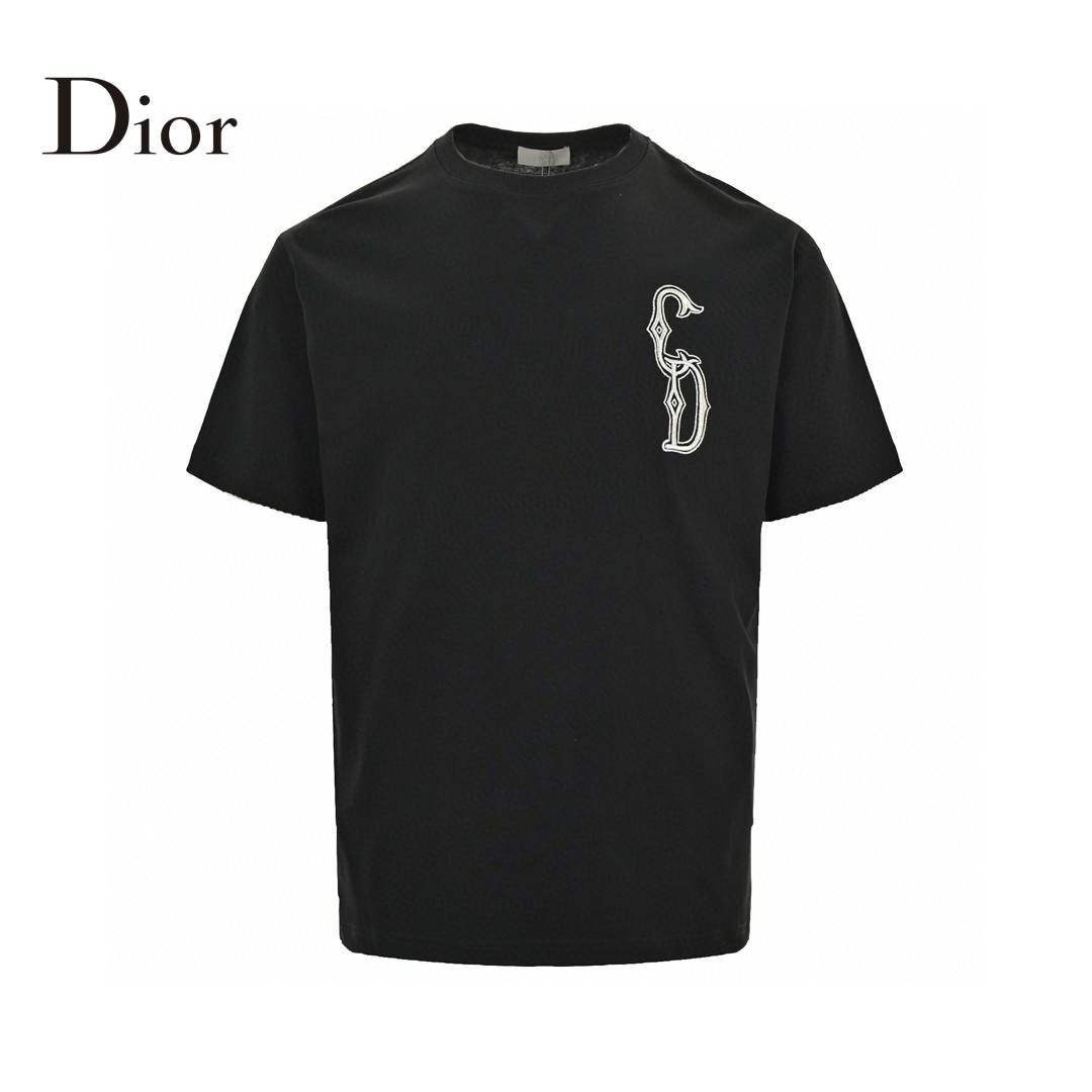 24ss Gold Thread Embroidery CD Logo T-Shirt