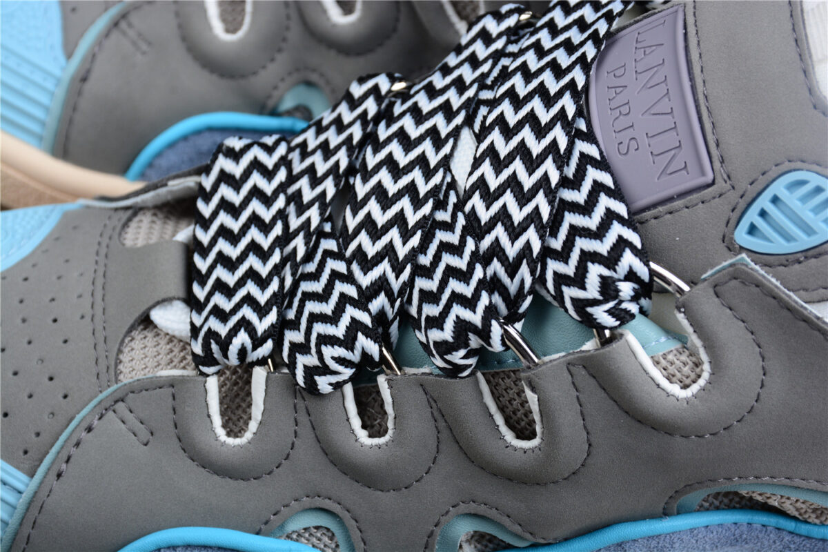 Lanvin Leather Curb Sneakers Blue Grey