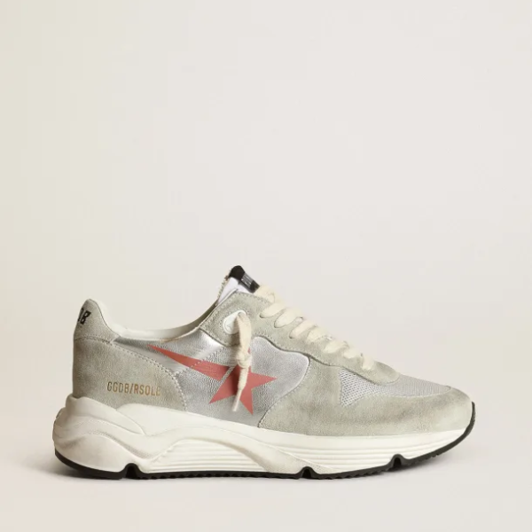 Running Sole sneakers in silver laminated leather with ice-gray suede inserts