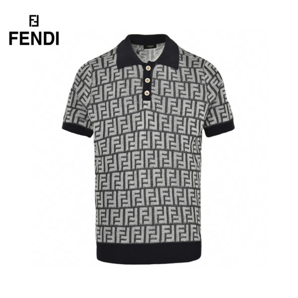 24ss Full FF Logo Jacquard Weave Knit Polo T-Shirt