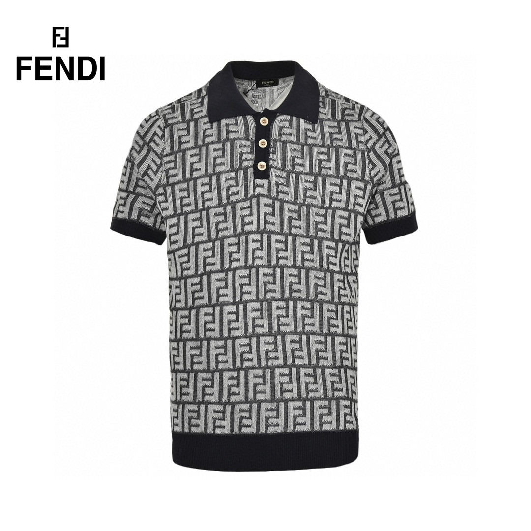 24ss Full FF Logo Jacquard Weave Knit Polo T-Shirt