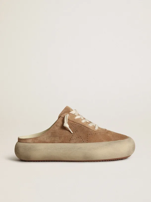 Space-Star Sabots in tobacco-colored suede with perforated star