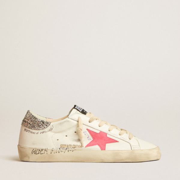 Super-Star LTD with fluorescent lobster suede star and glitter heel tab