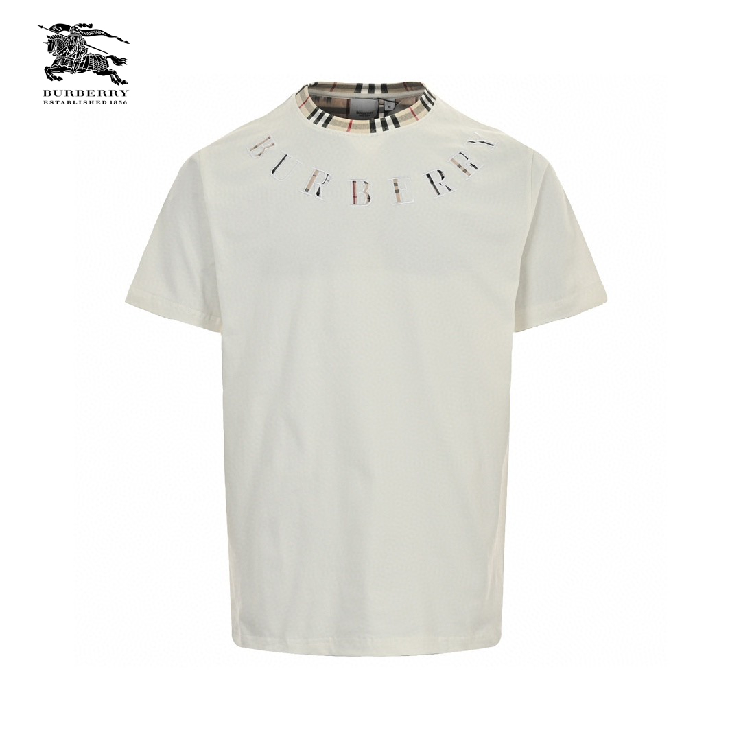 24ss Plaid Neckline Embroidery Logo T-Shirt