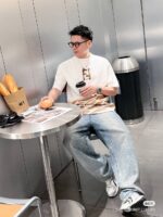 24ss Hand Drawing Gradual Change Color Double F Logo T-Shirt