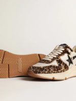Running Sole sneakers in cream-colored mesh with leopard-print pony skin inserts and black leather s