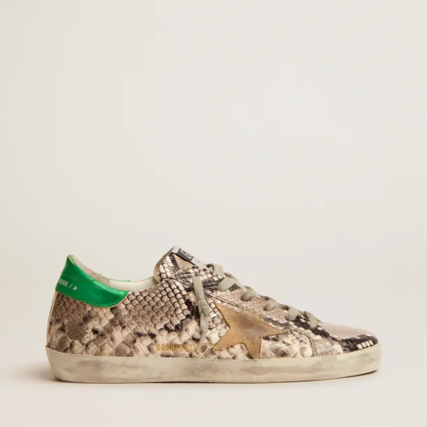 Super-Star LTD sneakers with snake-print leather upper and green laminated leather heel tab