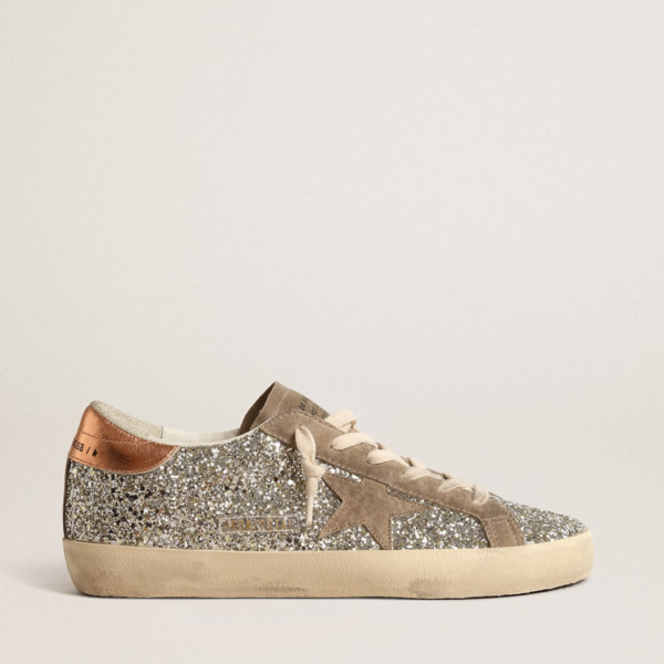 Super-Star in platinum glitter with dove-gray suede star