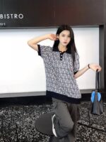 24ss Full FF Logo Jacquard Weave Knit Polo T-Shirt