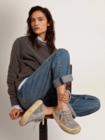 Space-Star Sabot shoes in silver glitter with shearling lining