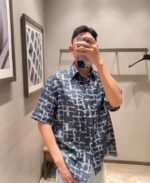 Tie Dye Jacquard Weave Logo Denim T-Shirt