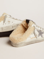 Super-Star Sabot in white leather and shearling lining