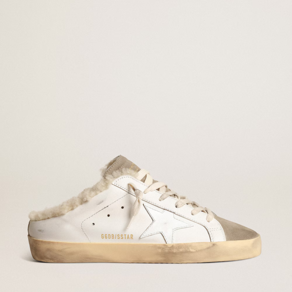 Super-Star Sabots with white leather star and shearling lining
