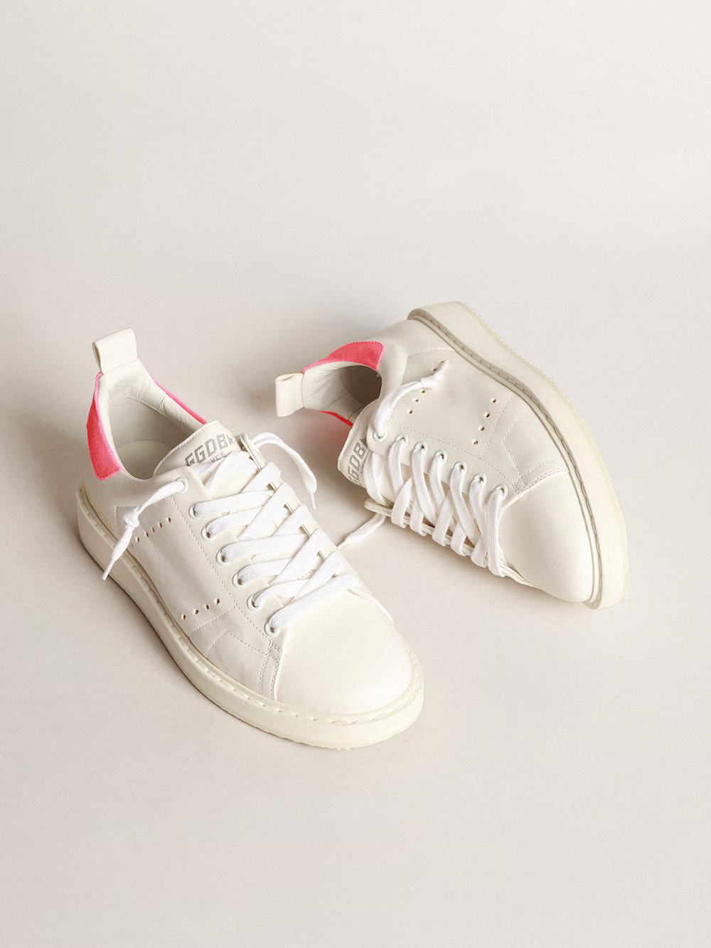 Starter sneakers in white nappa leather with pink suede heel tab