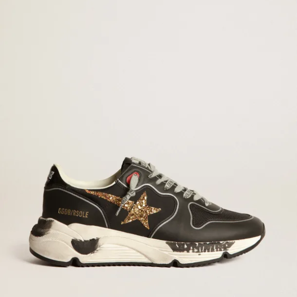 Black Running Sole sneakers with glittery gold star