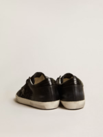 Super-Star in black nappa and glitter with glossy black leather star