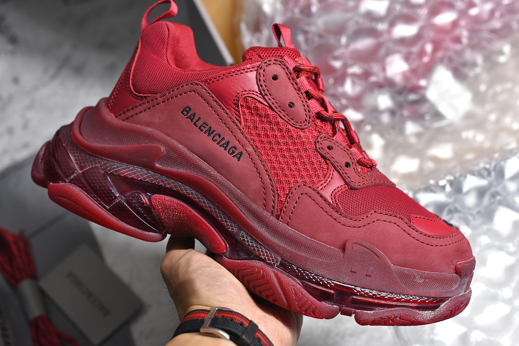 Balenciaga Triple S Clear Sole Burgundy Red
