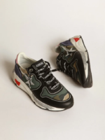 Running Sole sneakers in camouflage canvas with silver laminated leather star and baby-pink leather