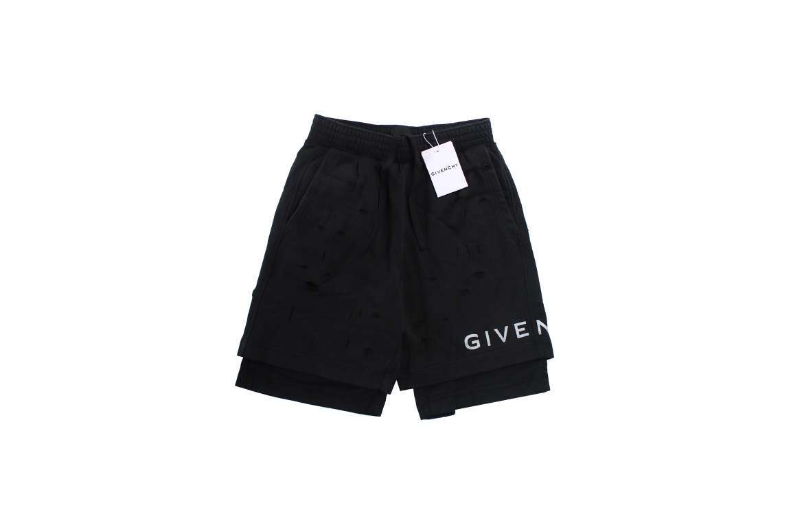 23SS Broken Holes Fake Two Pieces Short