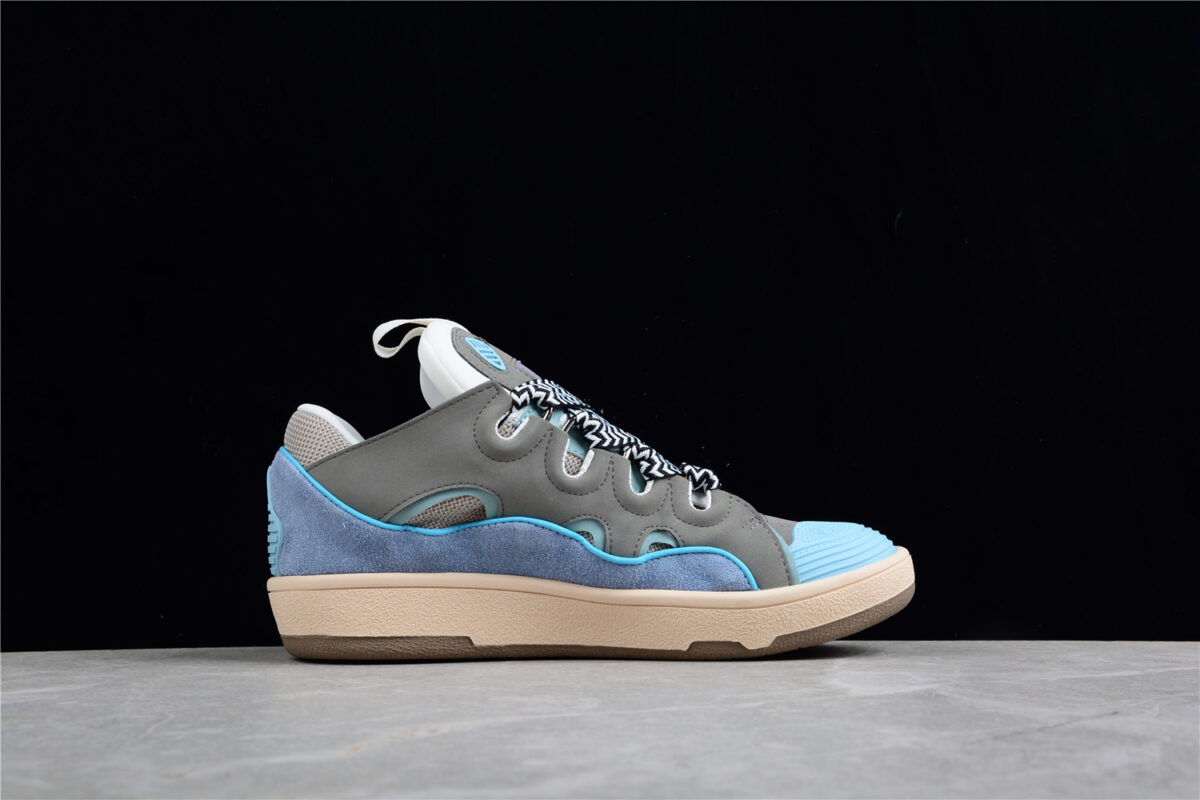 Lanvin Leather Curb Sneakers Blue Grey