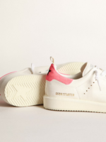 Starter sneakers in white nappa leather with pink suede heel tab