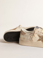 Stardan in ecru nappa leather with gold glitter star and heel tab