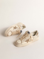 Stardan in ecru nappa leather with gold glitter star and heel tab
