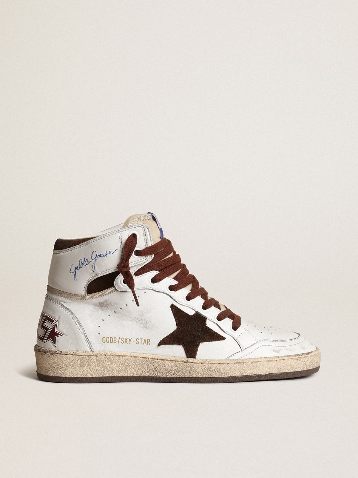 Sky-Star in white nappa leather with chocolate suede star