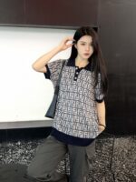 24ss Full FF Logo Jacquard Weave Knit Polo T-Shirt