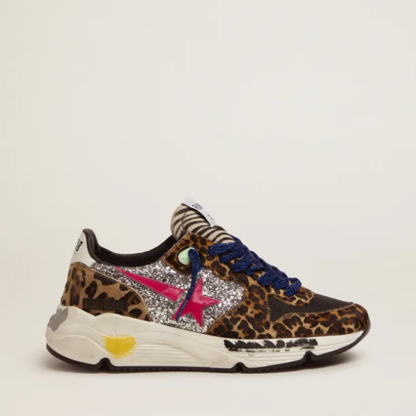 Running Sole sneakers in leopard-print pony skin with glitter inserts
