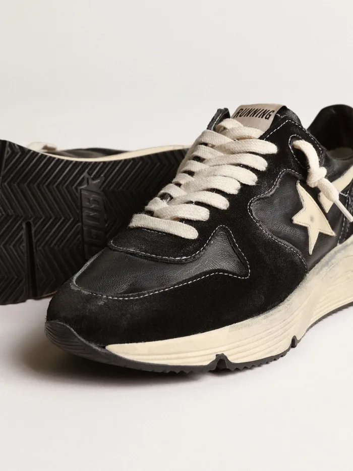 Running Sole sneakers in black nappa leather and suede with white leather star