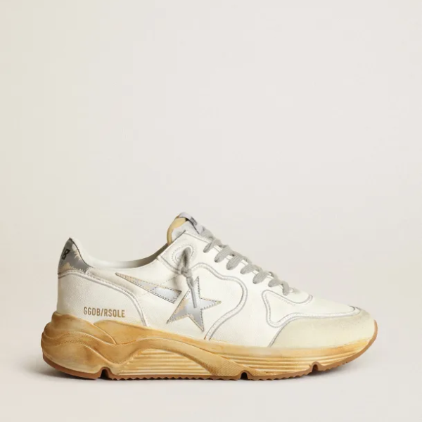 Running Sole sneakers with star and heel tab in leather with silver-colored digital print