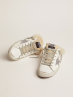 Super-Star Sabot in white leather and shearling lining