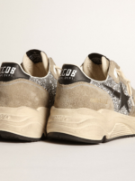 Running Sole sneakers in silver glitter and dove-gray suede with black leather star